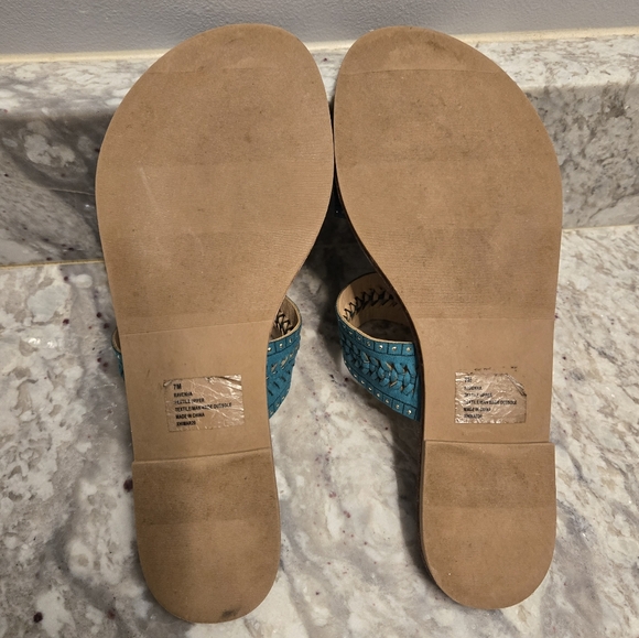 XOXO Women's Sandals Ravenna Laser Cut Double Band Flat Slide Teal 7M - Picture 3 of 4